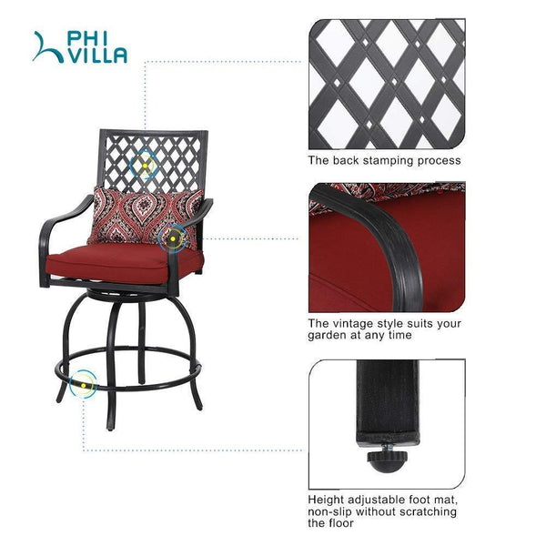 Outdoor Bohemian Swivel Bar Stools Set for Garden, Bar-PHI VILLA