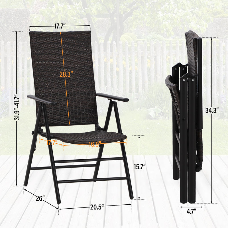 Phi Villa Folding Rattan Dining Chair Aluminum & Steel Frame Set of 2