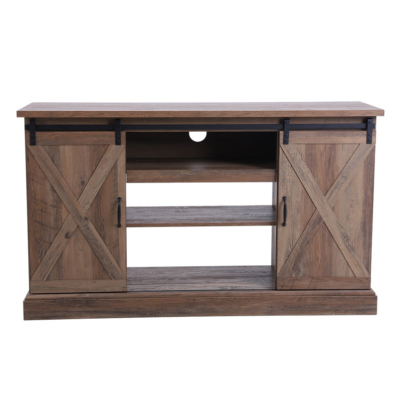 Phi Villa 47''/55'' Fireplace TV Stand and 18''/23'' Plug-in Fireplace with Storage Shelves and Sliding Double Barn Door