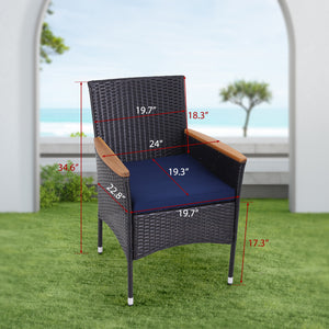 Phi Villa 5-Piece Patio Dining Set Wood-Look Table and 4 Rattan Chairs with Cushions
