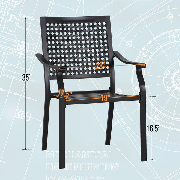 PHI VILLA 6-Piece Patio Dining Set with 10ft Umbrella & Steel Square Table & Bullseye Pattern Fixed Steel Chairs