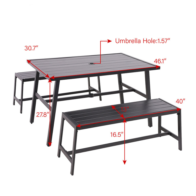 PHI VILLA 3-Piece Patio Dining Set Metal Steel Table Bench Picnic Table