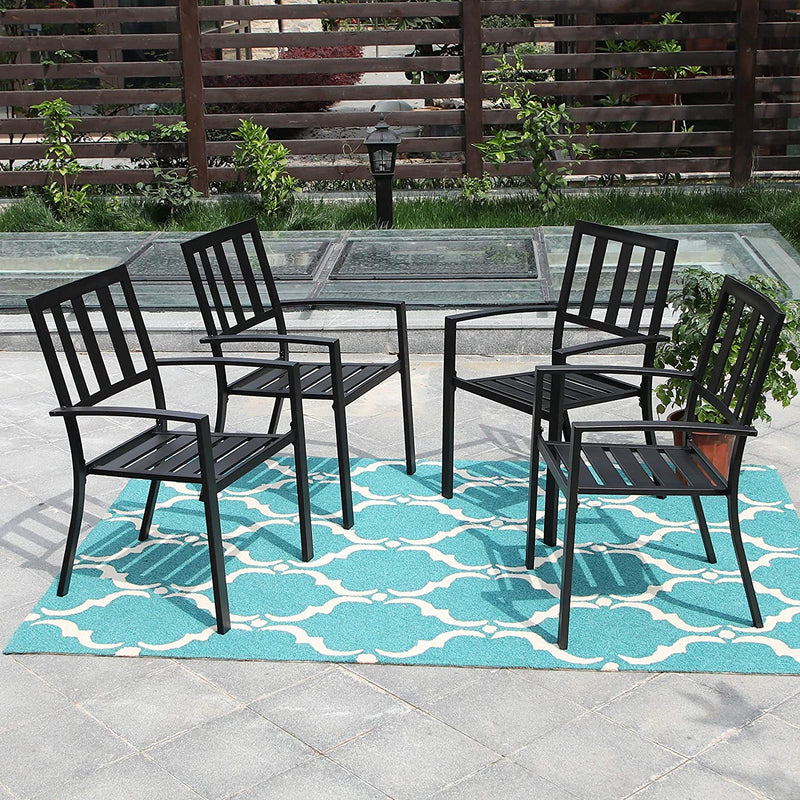 PHI VILLA Outdoor Patio Steel Frame Dining Arm Fixed Chairs