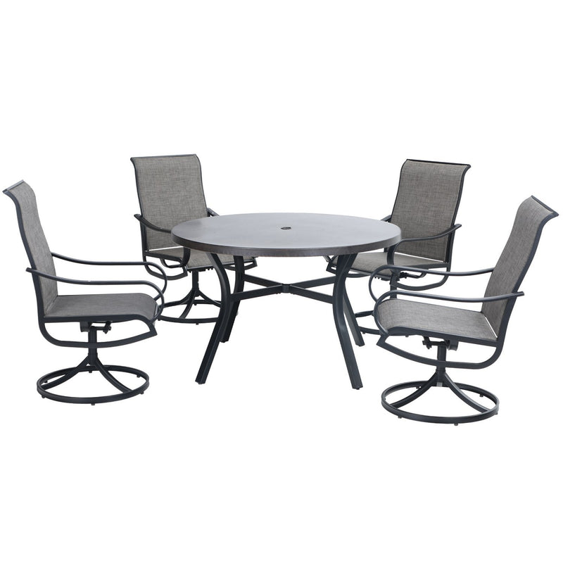 PHI VILLA 5-Piece Patio Dining Set Metal Round Table & 4 Textilene Swivel Chairs