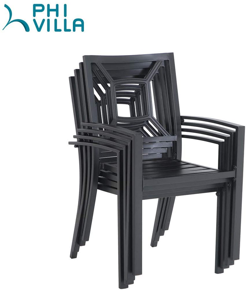 PHI VILLA Outdoor Patio Steel Frame Dining Arm Fixed Chairs
