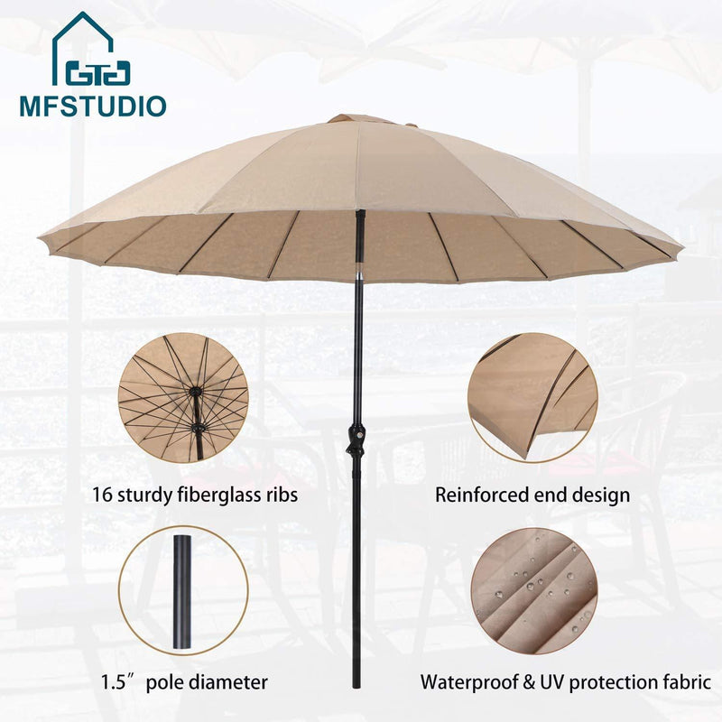 Phi Villa 10ft 16 Fiberglass Ribs Patio Umbrella with Push Button Tilt & Crank
