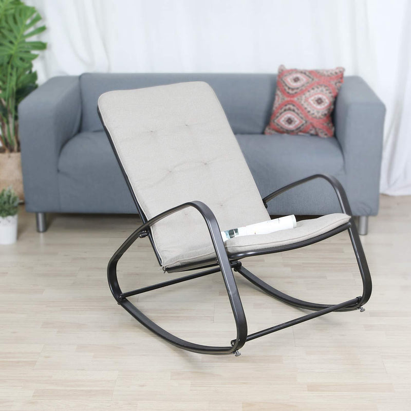 PHI VILLA Patio 1 Piece Rocking Chair Padded Steel Rocker Chair