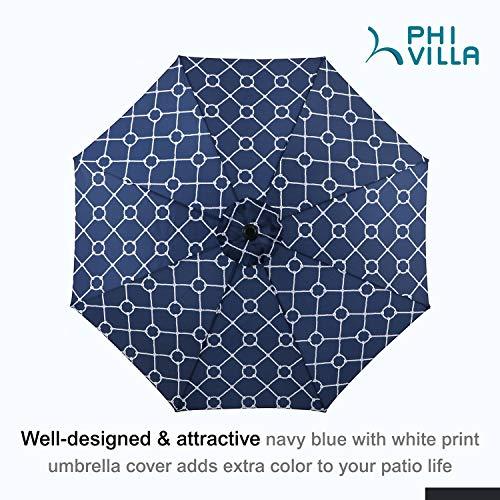 PHI VILLA 9ft Crank Open & Auto-Tilt Market Umbrella with Printing Polyester Canopy