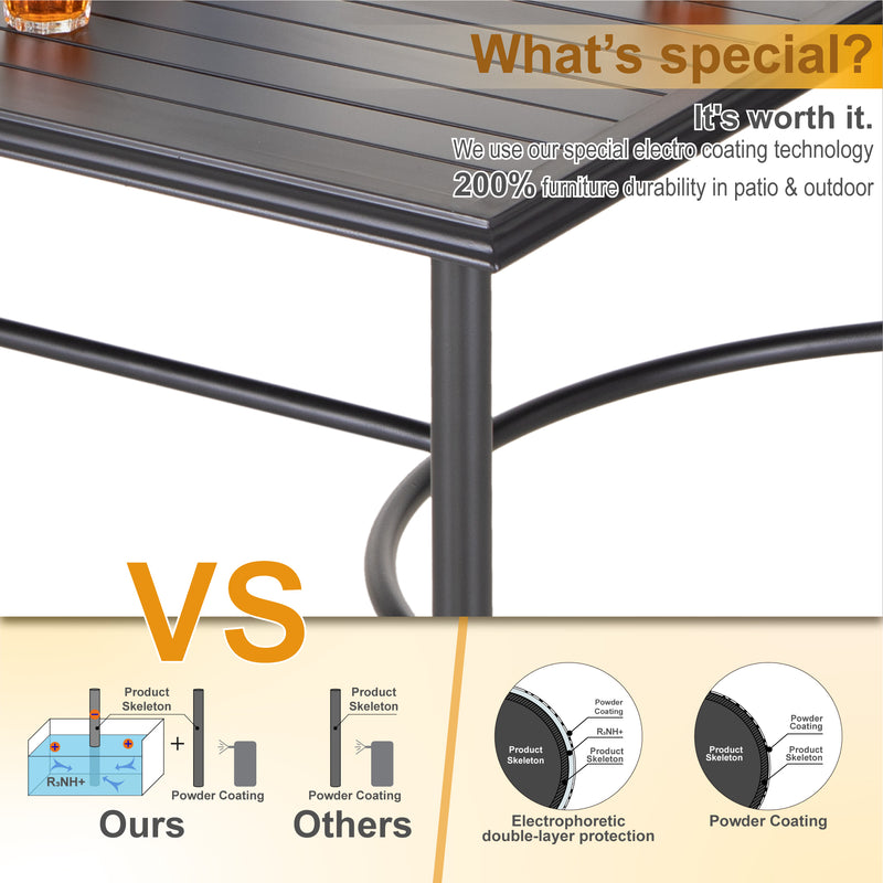 PHI VILLA Patio Rectangle Steel Slatted Dining Table