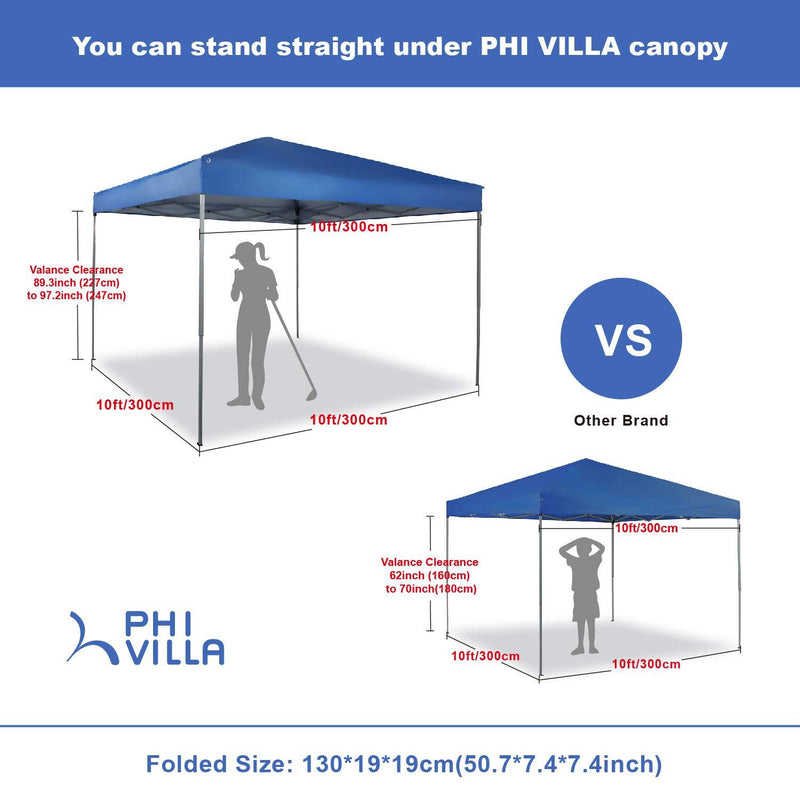 PHI VILLA 10x10Ft Instant Pop Up Canopy w/ Wheeled Bag, 100 Sq. Ft