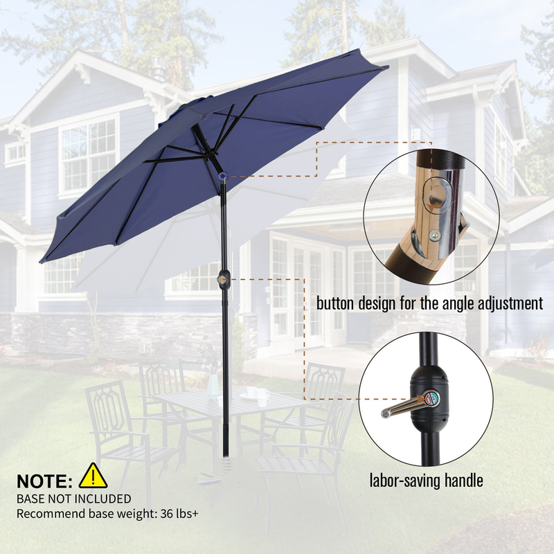 PHIVILLA 9ft Manual-tilted Outdoor Patio Umbrella with Crank Handle