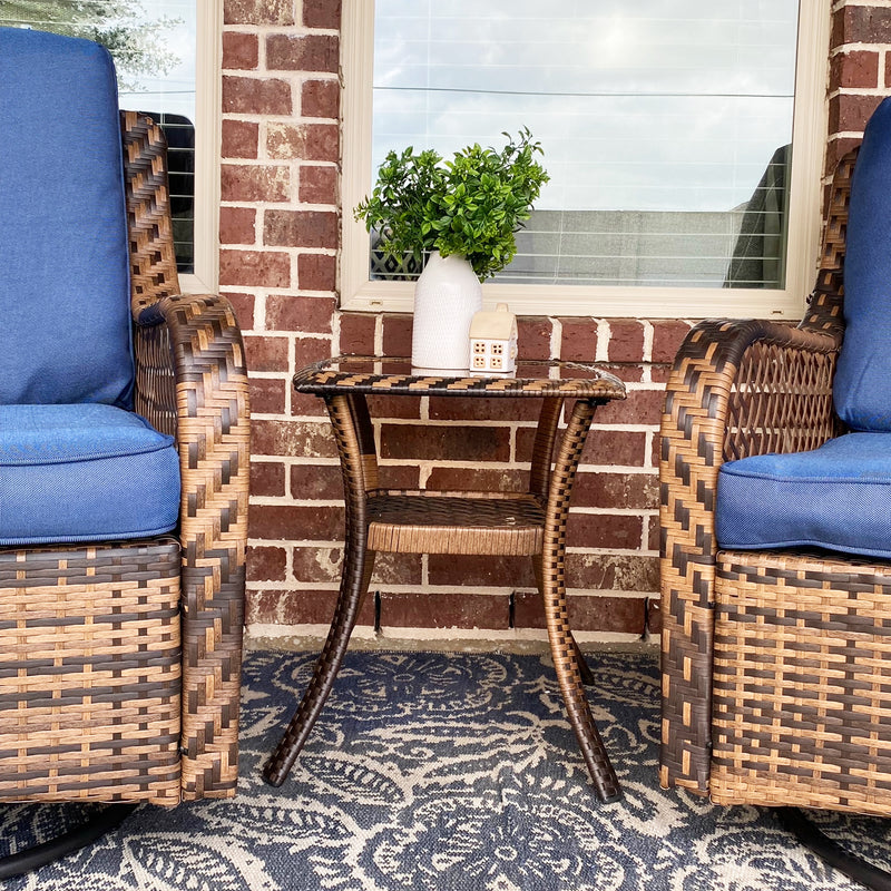 PHI VILLA 3 PC Rattan Swivel Rocking Chairs Conversation Set