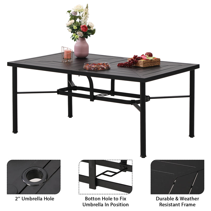 PHI VILLA 7-Piece Patio Dining Set With 6 Cushioned Steel & Rattan Chairs and Rectangle Table