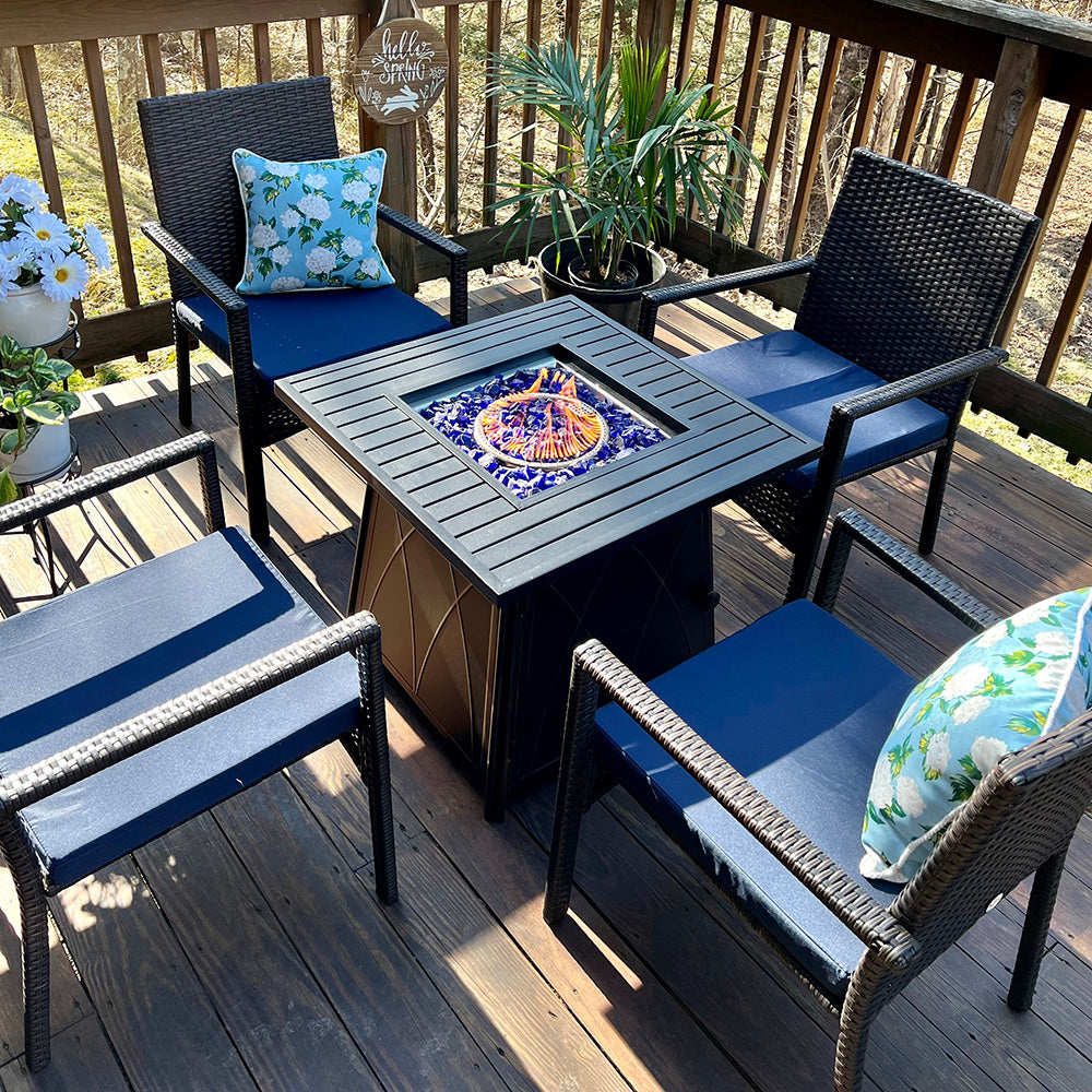 PHI VILLA 28 Inch 50,000BTU Patio Metal Gas Fire Pit Table With Lid