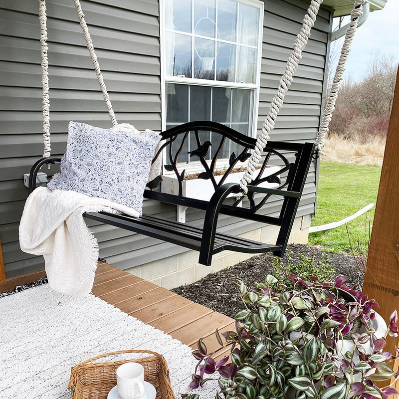 Phi Villa Metal Outdoor Porch Swing, Hanging Patio Bench