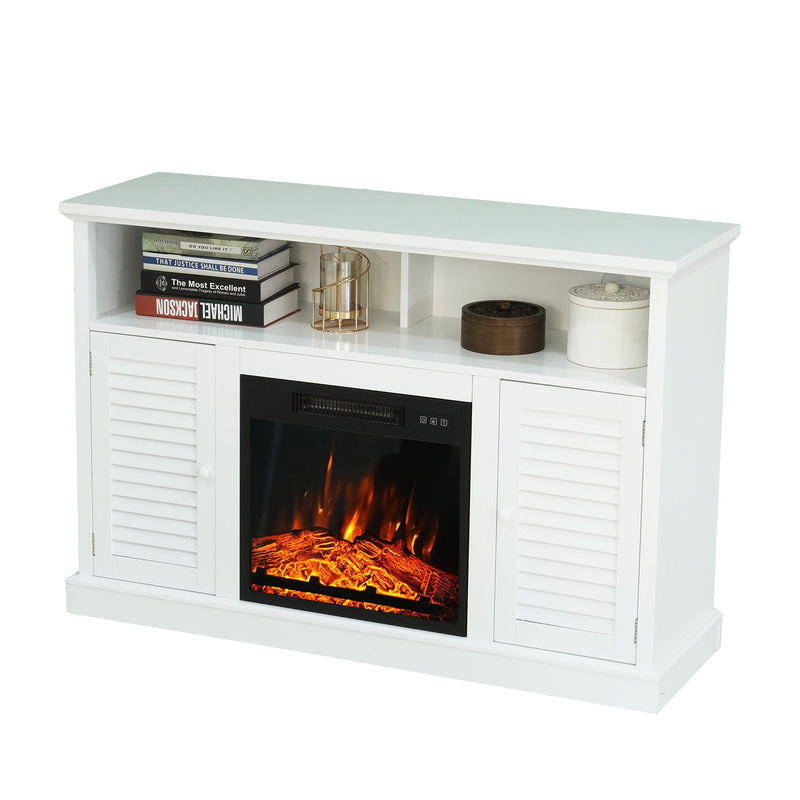PHI VILLA 47" 1400W Electric Fireplace TV Stand Heater with Built-In Bookshelves and Cupboards - White