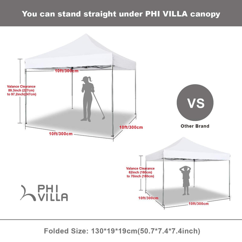 PHI VILLA 10x10Ft Instant Pop Up Canopy w/ Wheeled Bag, 100 Sq. Ft