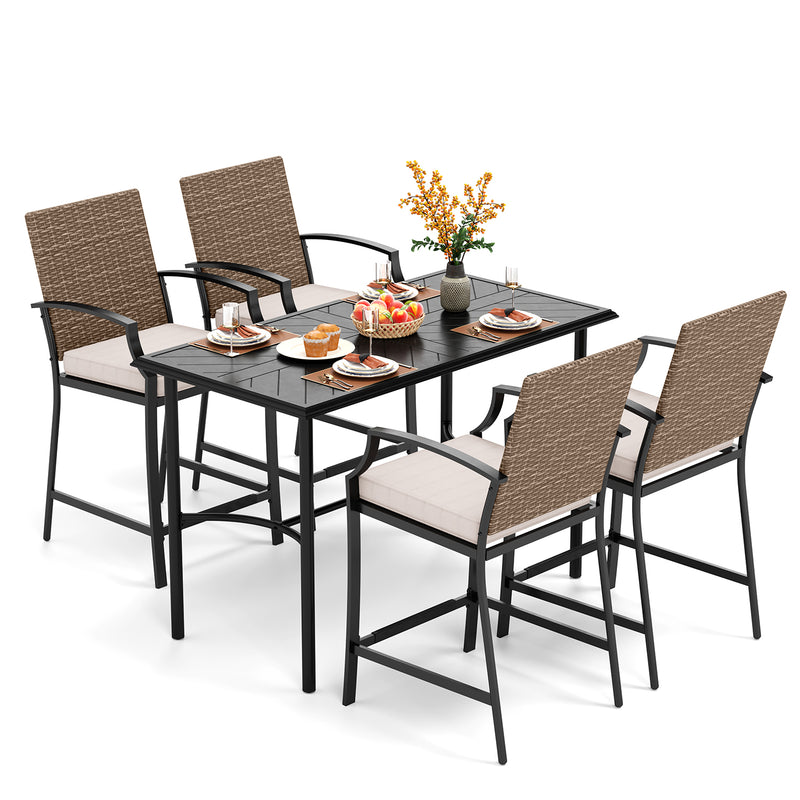 PHI VILLA 5 Piece Patio Bar Stool Set with Rectangle Table & 4 Bar Stools