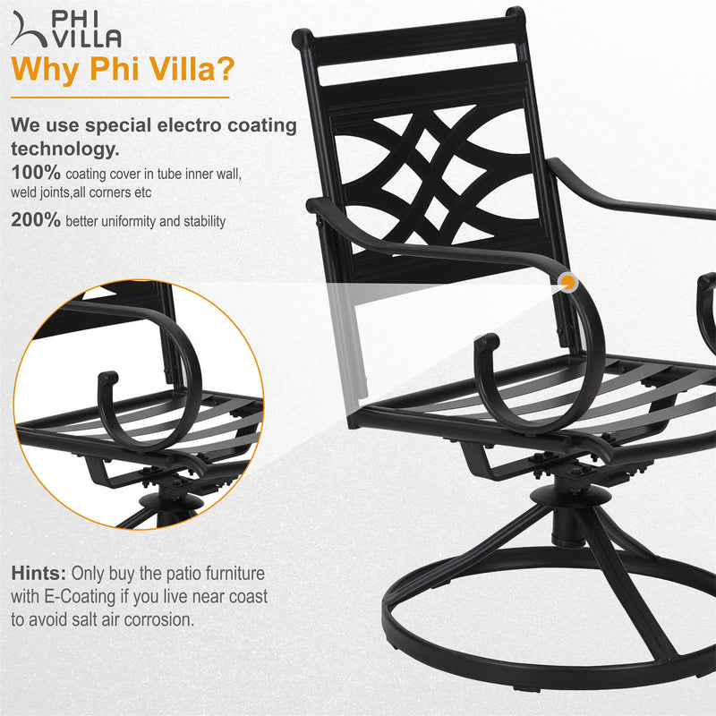 PHI VILLA Patio Swivel Steel Dining Chairs-Set of 2