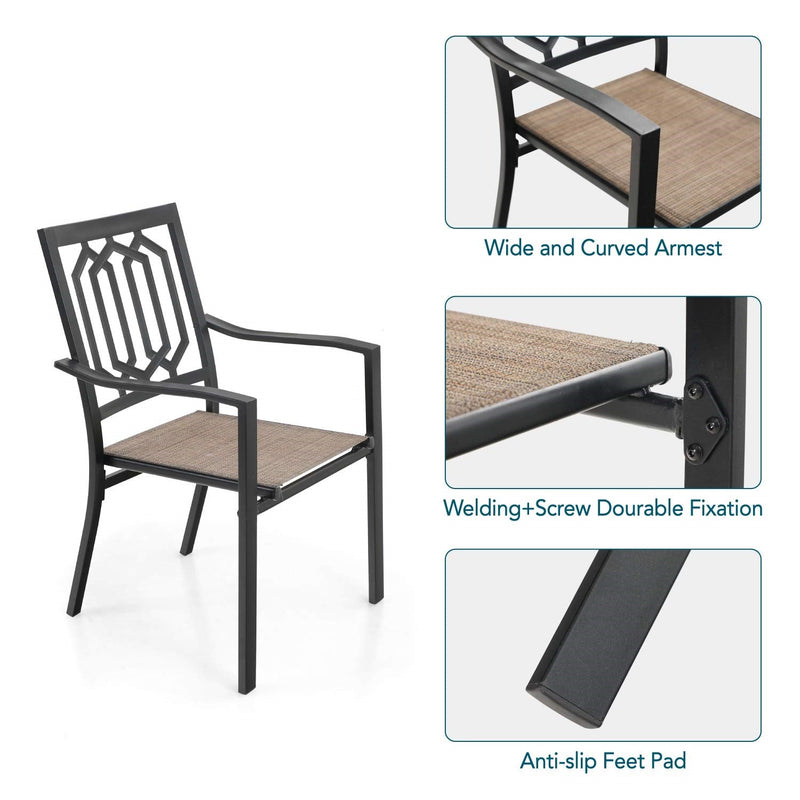 PHI VILLA Outdoor Patio Dining Chair with Steel Frame
