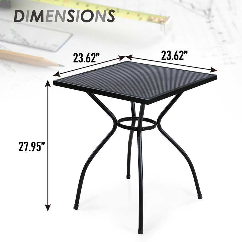 PHI VILLA Outdoor Mesh Steel Square Table Patio Bistro Table