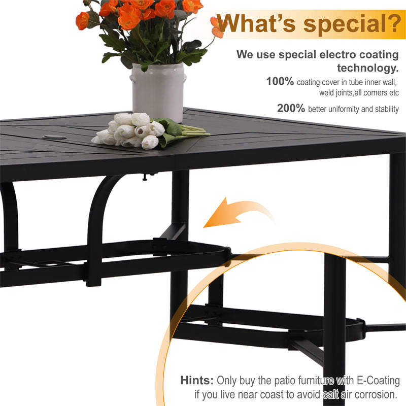PHI VILLA 7-Piece Patio Dining Set 6 Textilene Padded Swivel Chairs and Steel Rectangle Table