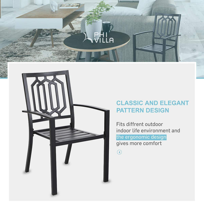 PHI VILLA 5-Piece Metal Patio Dining Set Wood-look Table and 4 Pattern Stackable Chairs