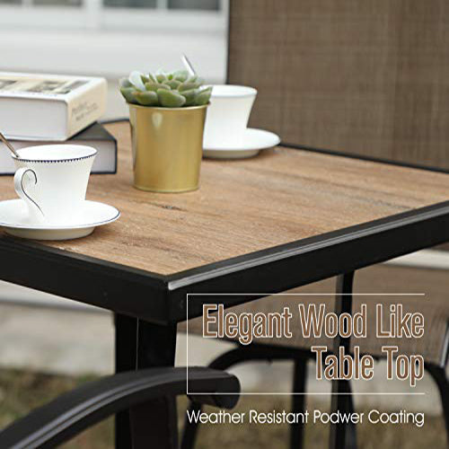 PHI VILLA 3/5 Piece Patio Bar Set of 1  Wood-look Coffee Table & Swivel Textilene Bar Stools