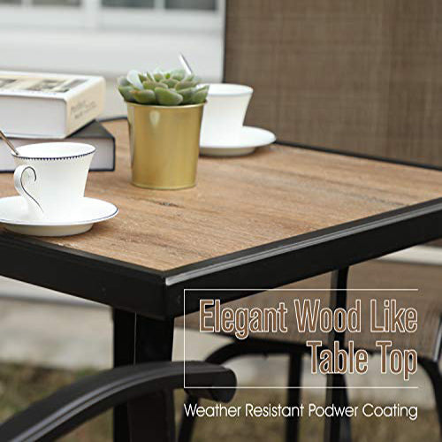 PHI VILLA Patio Bar Stool Set Rattan Wicker Backless Stools & Wood-look Bar Table