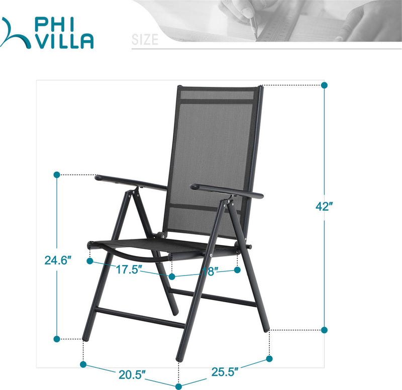 PHI VILLA 7 PCS Outdoor Dining Set 6 Adjustable Folding Sling Chair & Rectangle Dining Table