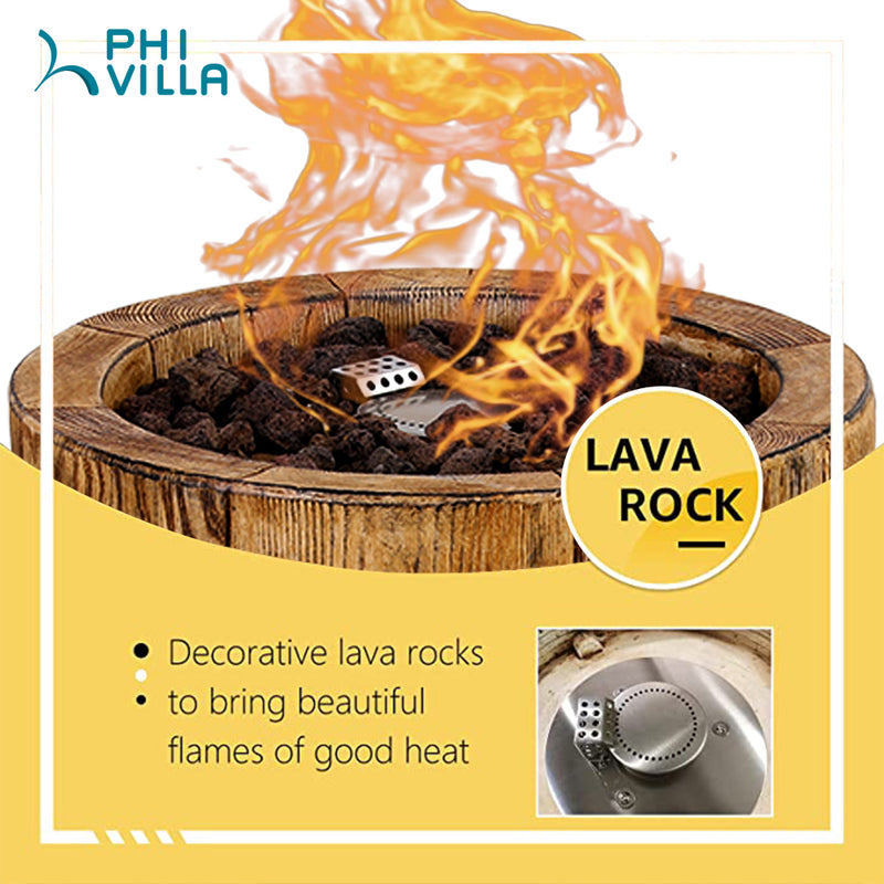 PHI VILLA 16 Inch 30,000 BTU Outdoor Terrafab Gas Fire Pit With Waterproof Cover