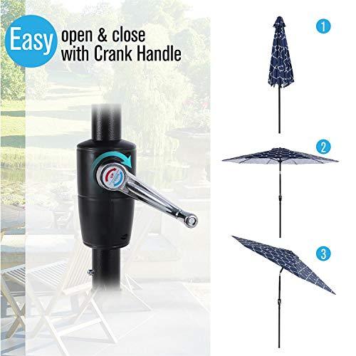 PHI VILLA 9ft Crank Open & Auto-Tilt Market Umbrella with Printing Polyester Canopy