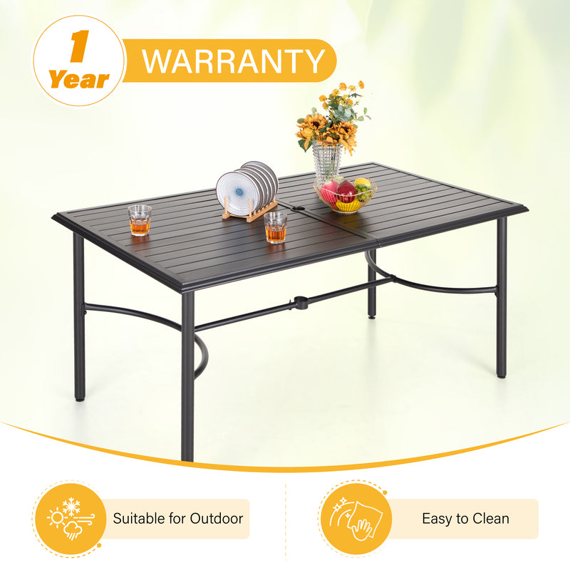 PHI VILLA 7-Piece Patio Dining Set 6 Ratta Haiti Chairs and Steel Rectangle Table