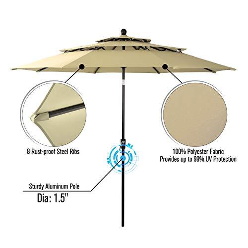 PHI VILLA 10ft 3 Tier Auto-tilt Patio Umbrella Outdoor Double Vented Umbrella