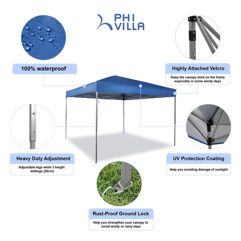 PHI VILLA 10x10Ft Instant Pop Up Canopy w/ Wheeled Bag, 100 Sq. Ft