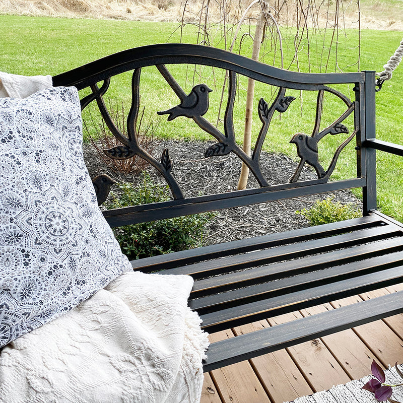 Phi Villa Metal Outdoor Porch Swing, Hanging Patio Bench