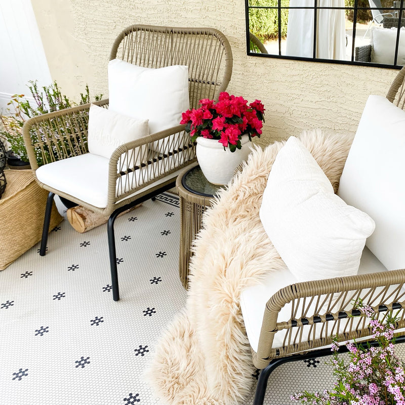 PHI VILLA 3-Piece Outdoor Rattan Conversation Set With Cushions
