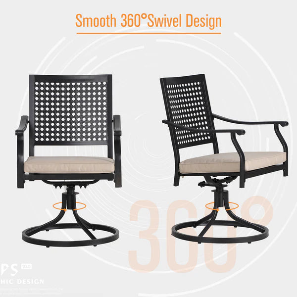 PHI VILLA 8-Piece Outdoor Dining Set with 13ft Umbrella & Steel Rectangle Table & Bullseye Pattern Swivel Steel Chairs
