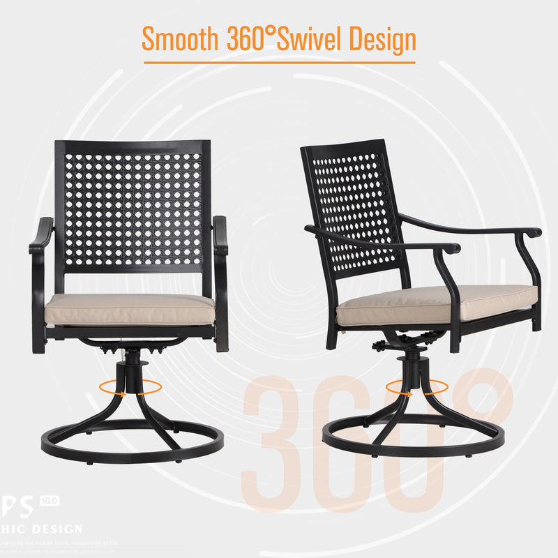 PHI VILLA Outdoor Swivel Steel Dining Chairs with Bullseye Flower Pattern - Set of 2
