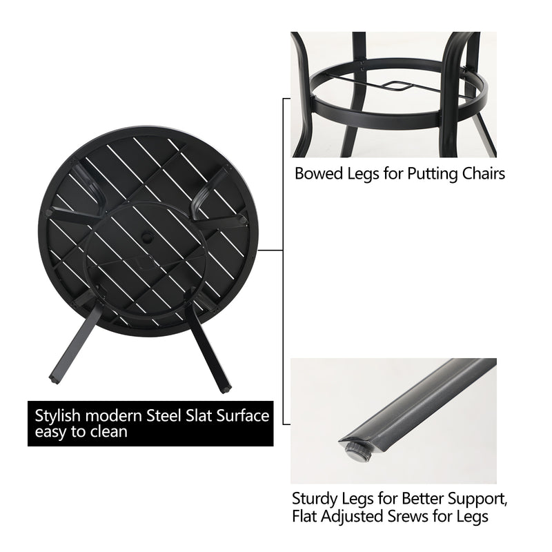 PHI VILLA 5-Piece Outdoor Patio Dining Set With Round Steel Table & 4 Fixed Rattan Chairs