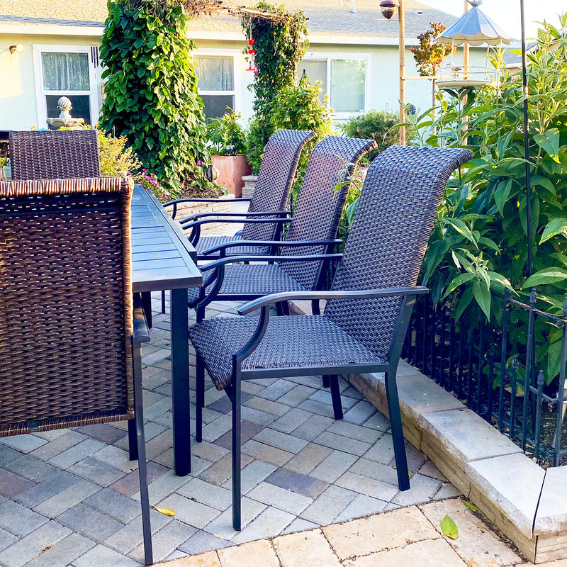 PHI VILLA 7-piece/ 9-piece Patio Dining Set Rattan Dining Chairs with Extendable Table