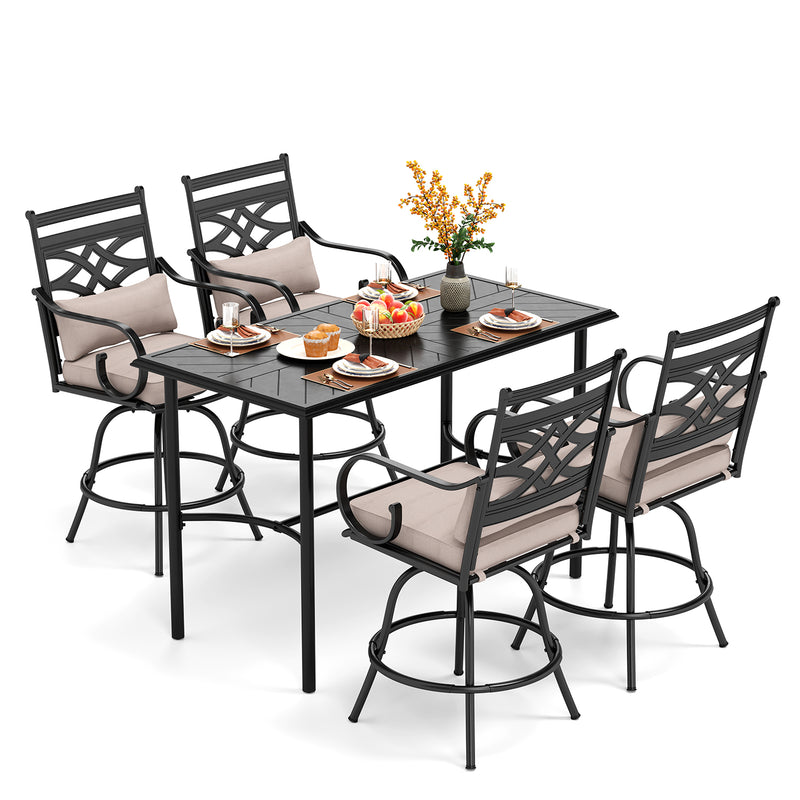 PHI VILLA 5 Piece Patio Bar Stool Set with Rectangle Table & 4 Bar Stools