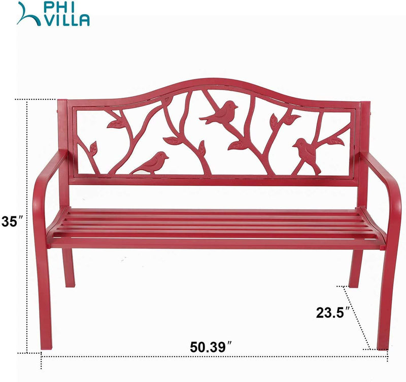 PHI VILLA 50 Inch Patio Garden & Park Bench Steel Frame Porch Chair