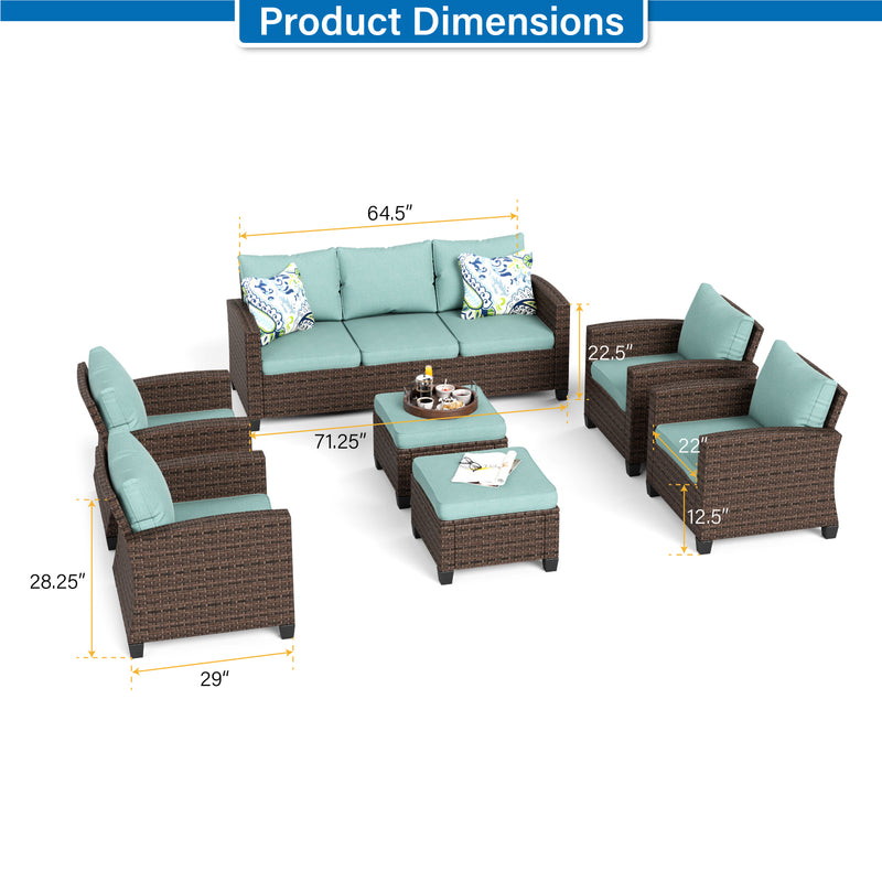 Phi Villa Outdoor 9-Seat Rattan Conversation Sofa Set With Ottomans