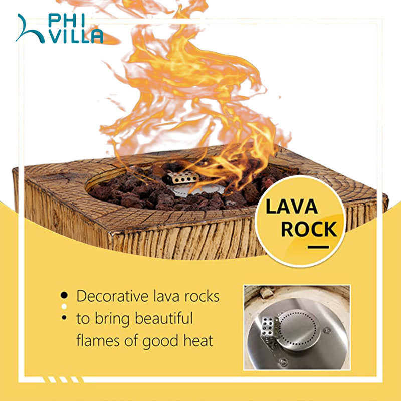 PHI VILLA 16 Inch 30,000 BTU Outdoor Terrafab Gas Fire Pit With Waterproof Cover