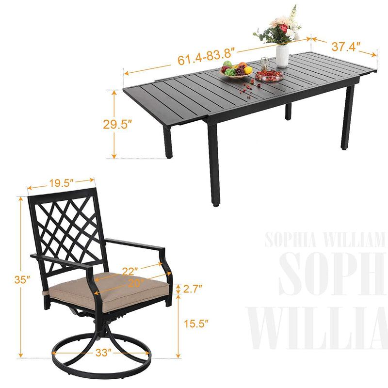 PHI VILLA 7-piece/ 9-piece Outdoor Patio Dining Sets Adjustable Patio Table and Cushioned Swivel Chairs