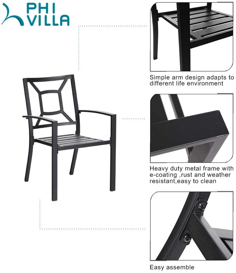 PHI VILLA Outdoor Patio Steel Frame Dining Arm Fixed Chairs