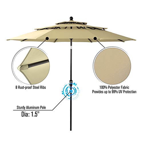 PHI VILLA 6-Piece Outdoor Dining Set with 10ft Umbrella & Square Table & Swivel Metal Steel Chairs