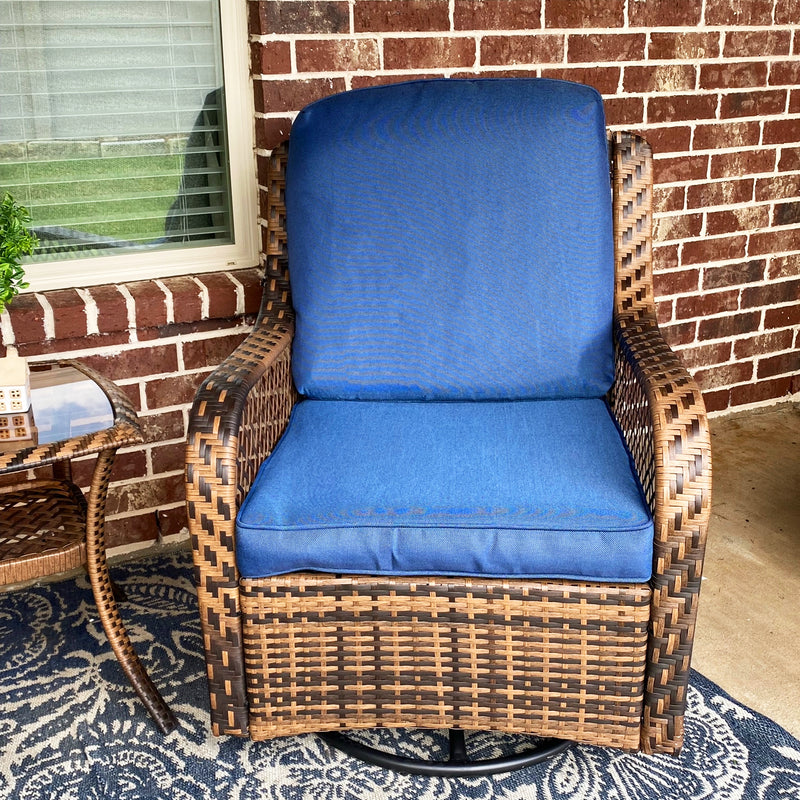 PHI VILLA 3 PC Rattan Swivel Rocking Chairs Conversation Set