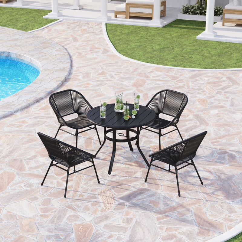 Phi Villa 5-Piece Outdoor Dining Set with Handwoven Rattan Wicker Chairs & Steel Table